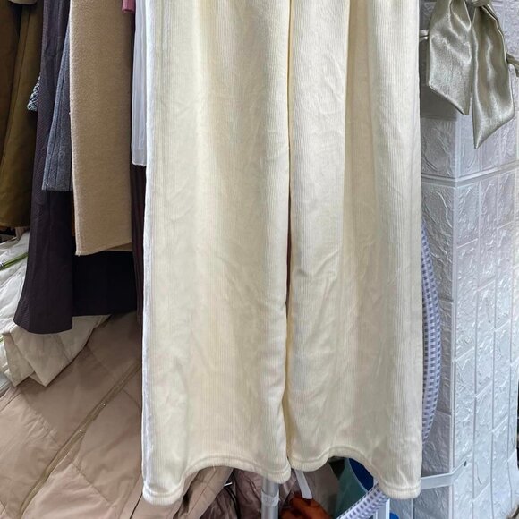 Cream Wide-Leg Corduroy Pants - Picture 2 of 3